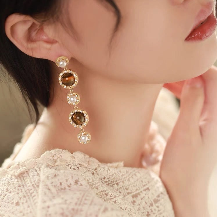 松林晚霞珍珠耳环